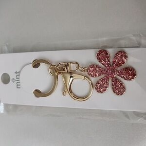 Bling FLOWER KEYCHAIN SIMULATED PINK AND IRRIDESCENT DIAMONDS